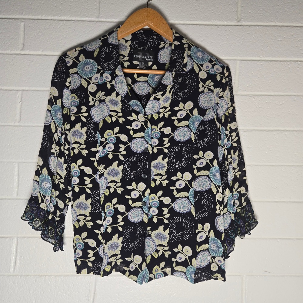 Vtg Rayon Blouse 16 Floral‎ Ruffle Sleeve Tie Back Boho Fairy Retro Mixed Print